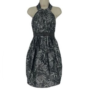 Carmen Marc Valvo Halter Style Silver and Black Cocktail Dress Size 2
